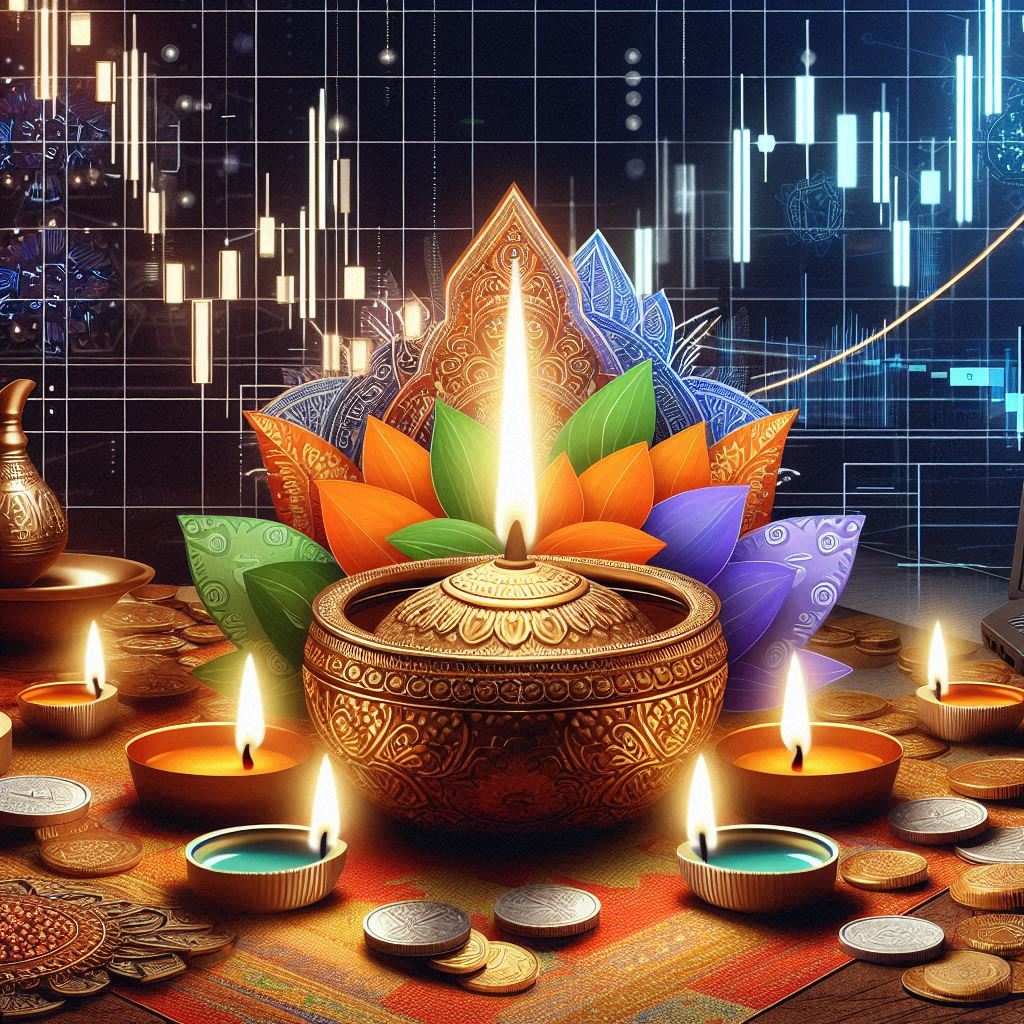 Muhurat Trading on Diwali with Stock Market and Traditional Diya